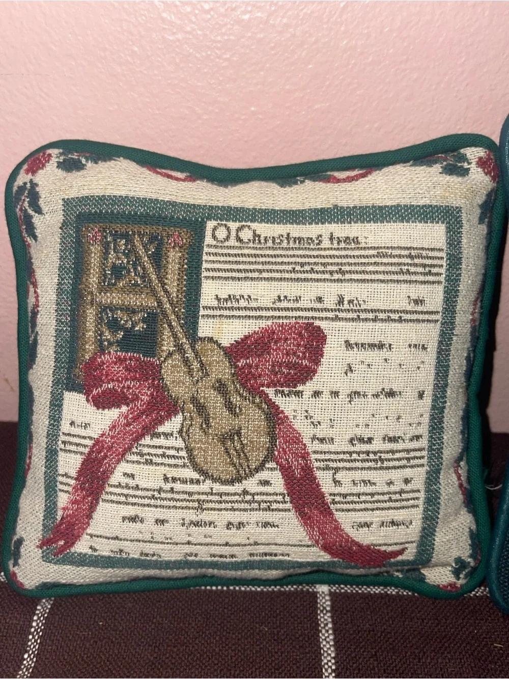 Merry Christmas Decorative Pillow - Green and Gold Holiday Accent
